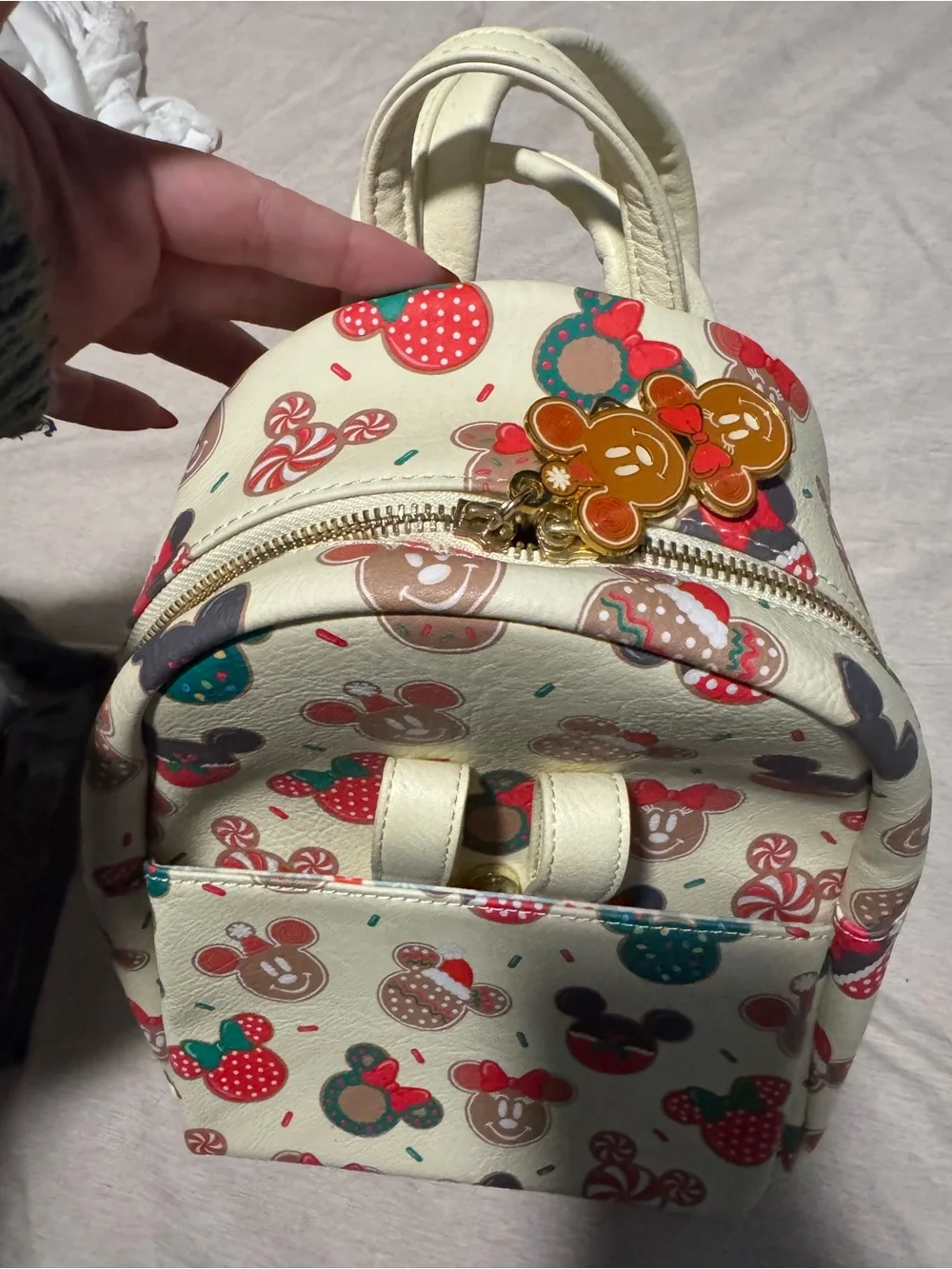 Loungefly Cream Mini Backpack with Festive Character Print